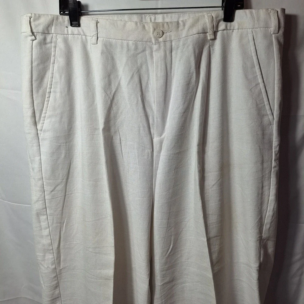 TRUST Linen Blend Pleat Front Cuff Hem Pant Sz 38x30 White Coastal Beach Resort